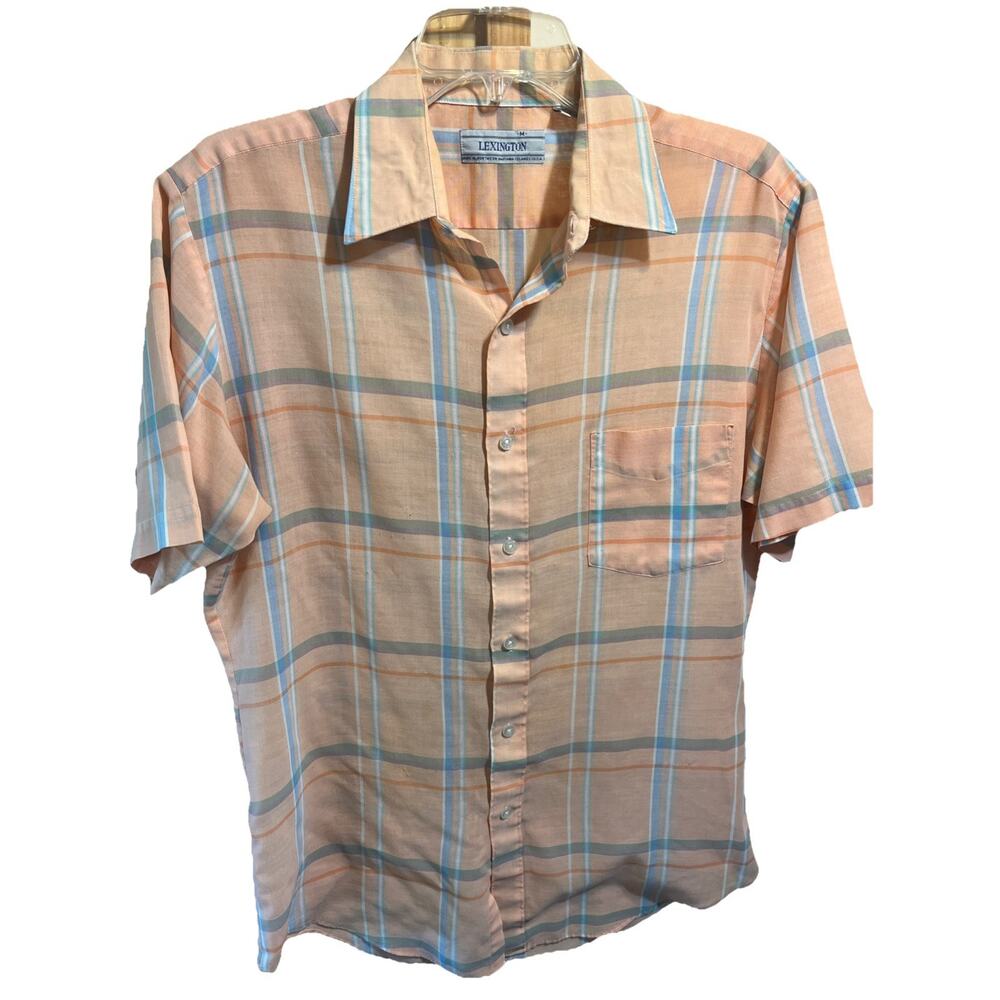 Vintage Lexington Men's Casual Retro Button Up Short Sleeve Shirt Large M Orange